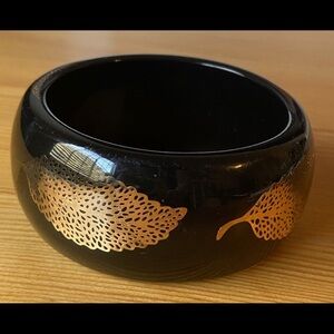 Vintage Lucite Bangle Bracelet with Inlaid Gold Leaf Dressy Statement Style